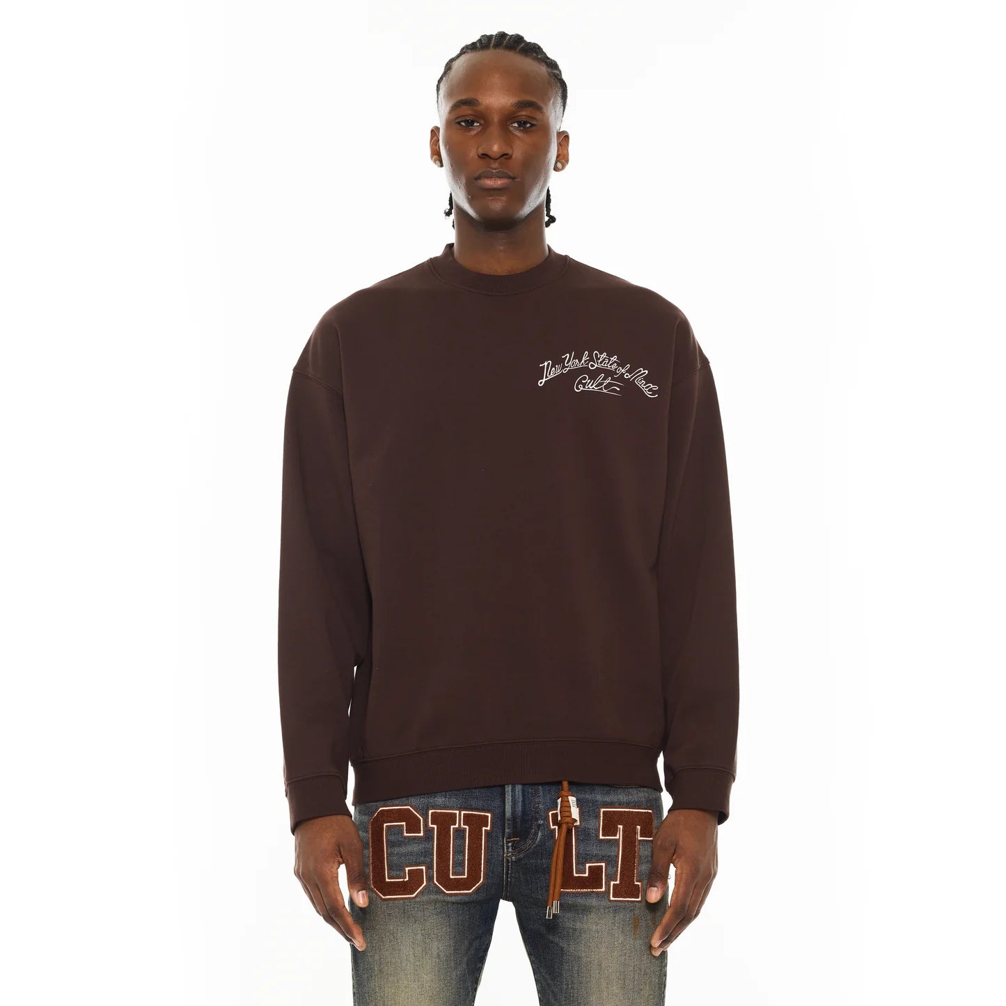 Cult's Novelty Fleece Crew Sweatshirt in Chocolate SKU: 625B11-FC23A