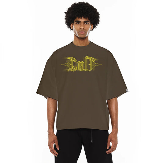 Cult's Oversized Heavyweight Boxy Fit Short Sleeve Crew Neck Tee "Pinstripe" in Sage