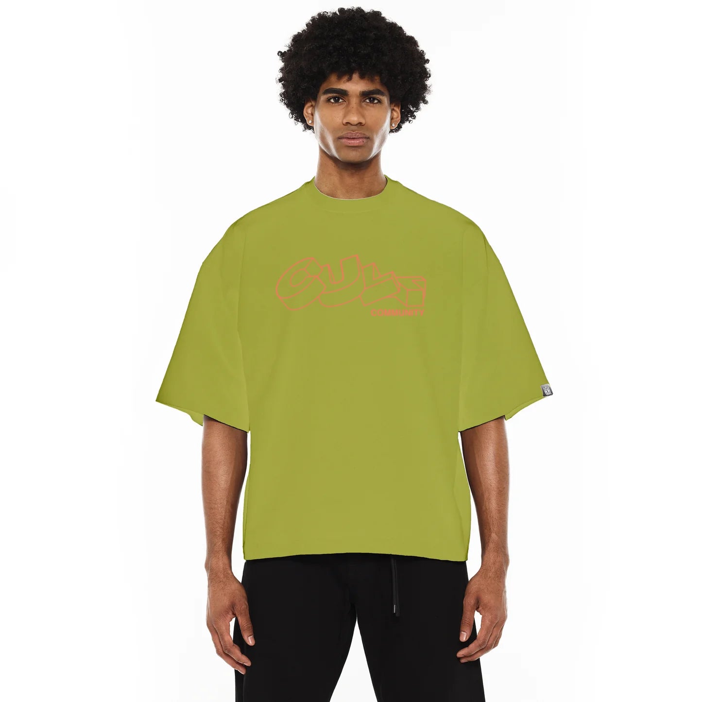 Cult's Oversized Heavyweight Boxy Fit Short Sleeve Crew Neck Tee "Cult Stacked" in Green Oasis SKU: 625B11-K50A-XS
