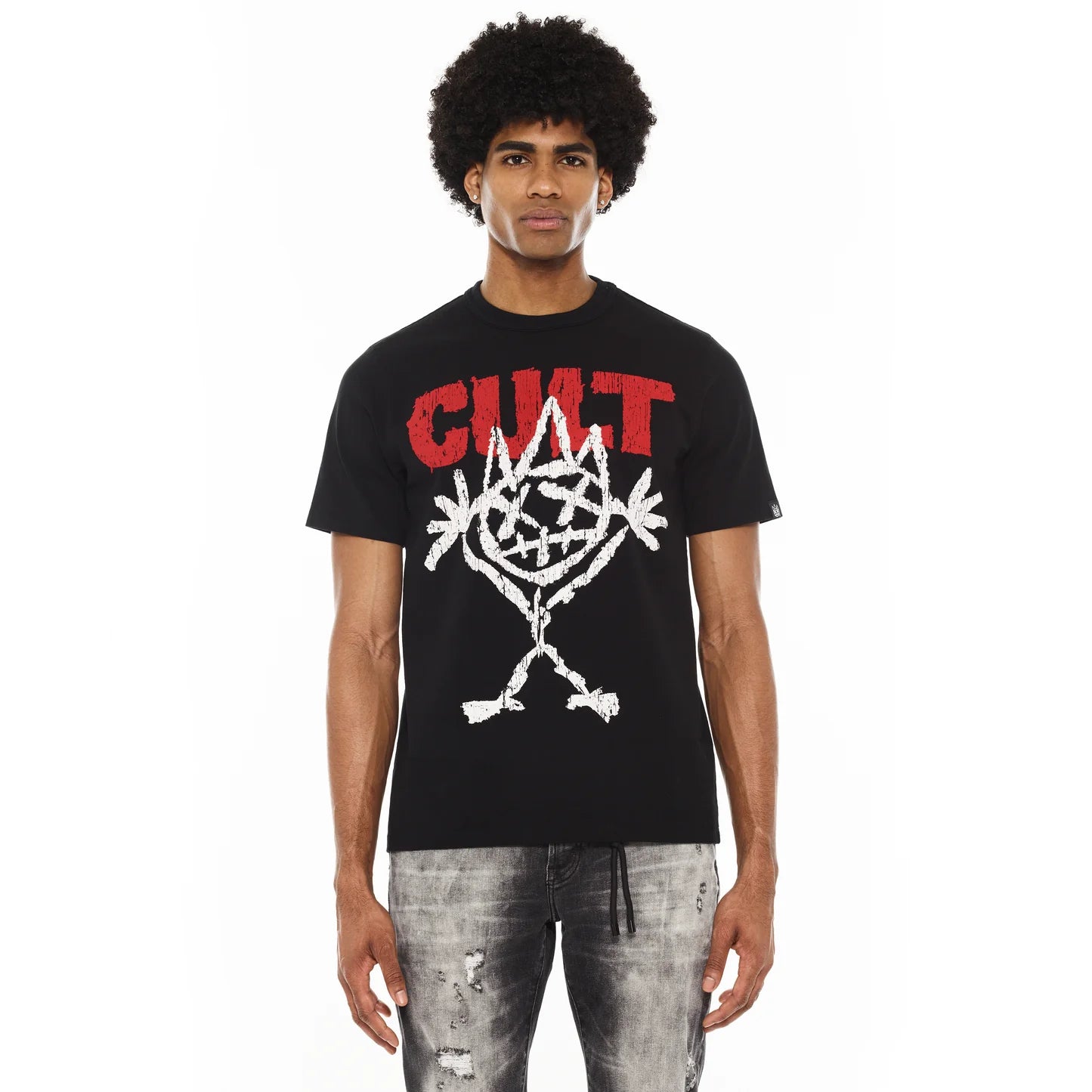 Cult's Heavyweight Short Sleeve Crew Neck Tee "Illusion" in Black  625B7-K30A-S