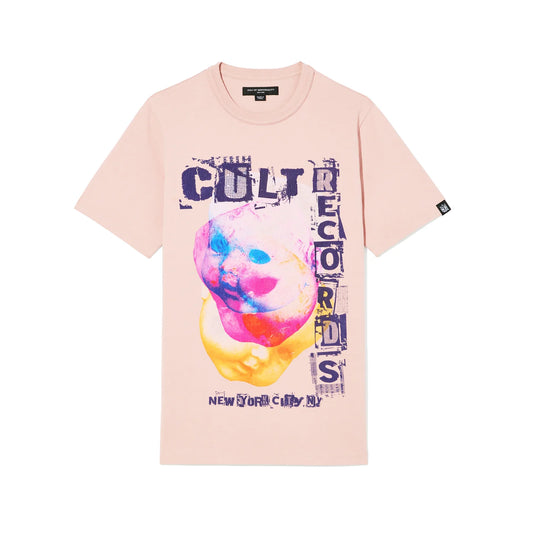 Cult's Heavyweight Short Sleeve Crew Neck Tee "Cult Records" in Silver Pink 625B7-K39A