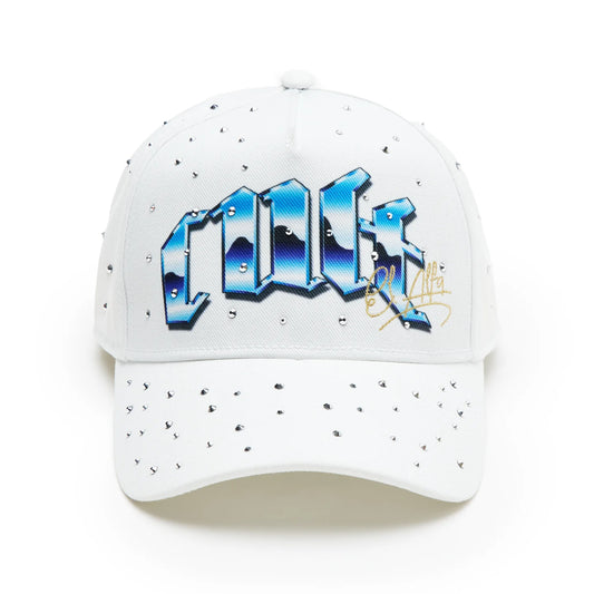 Cult x El Alfa Premium Logo 5 Panel A Frame Trucker Hat "Panther" in Winter White 625B8-CH106A