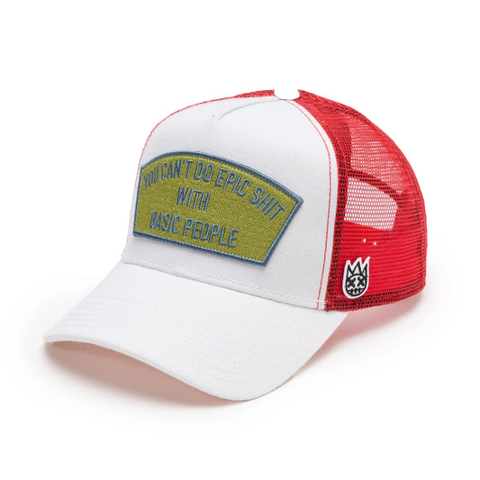 Cult's Logo Mesh Back Trucker Hat "Epic Shit" in Winter White 625BC-CH52A