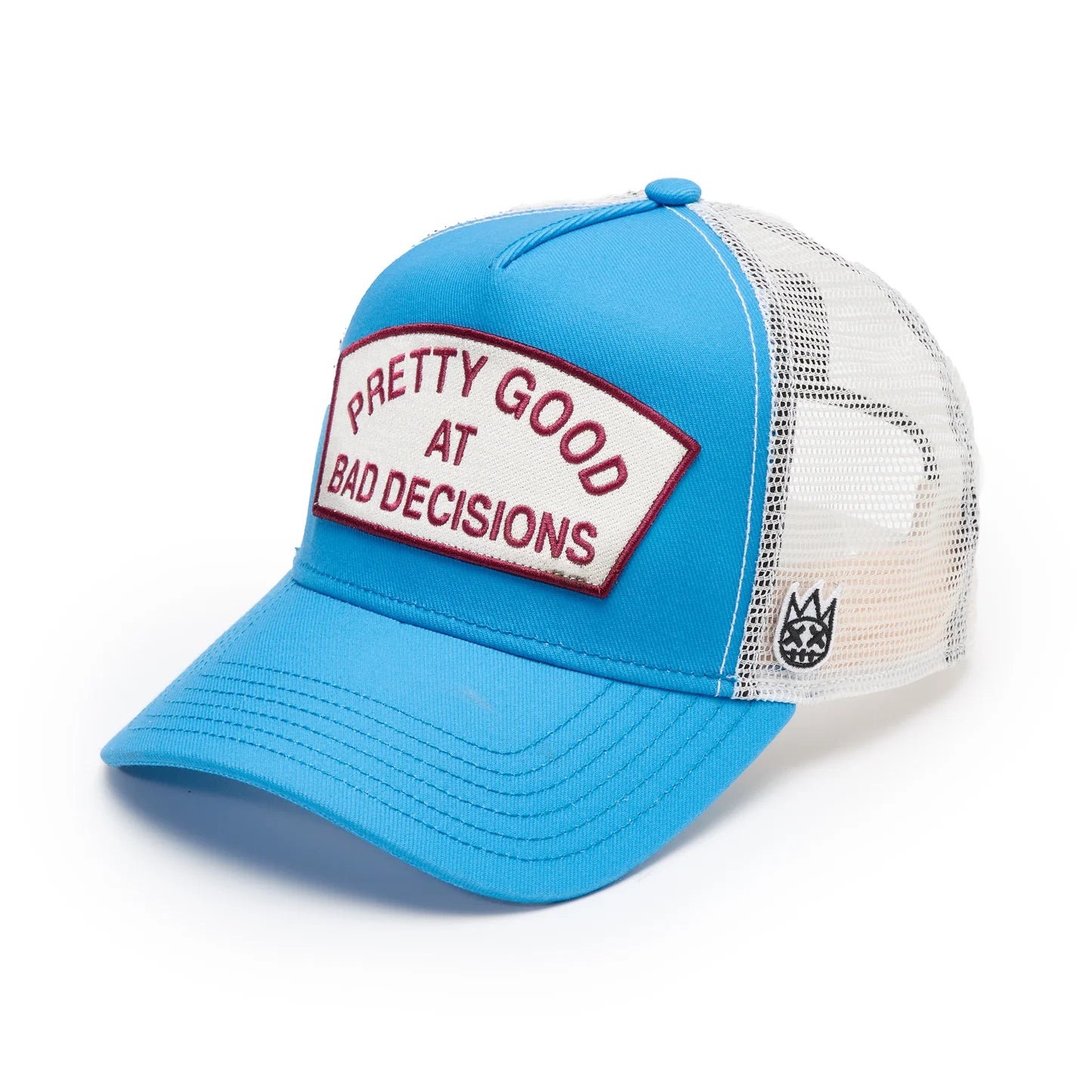 Cult's Logo Mesh Back Trucker Hat "Good At Bad Decisions" in Rhubarb625BC-CH70A