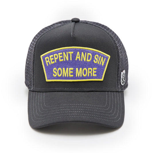Cult's Logo Mesh Back Trucker Hat "Repent And Sin Some More" in Forged Iron 625BC-CH73A