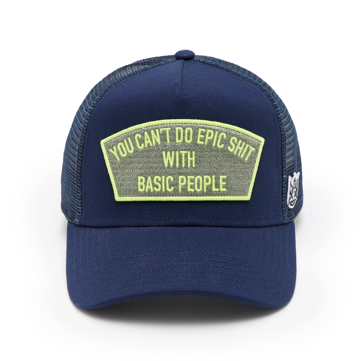 Cult's Logo Mesh Back Trucker Hat "Cant Do Epic Shit" in Midnight Blue 625BC-CH77A