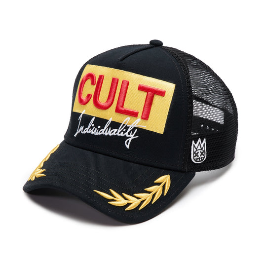 Cult's Logo Mesh Back Trucker Hat "Cult Racing" in Black  625BC-CH80A