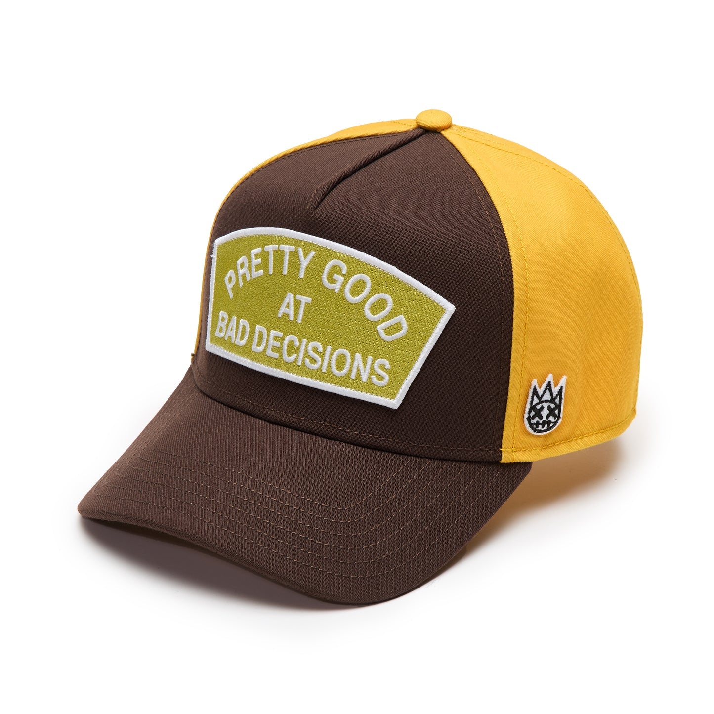 Cult's Logo Mesh Back Trucker Hat "Good At Bad Decisions" in Chocolate 625BC-CH81A