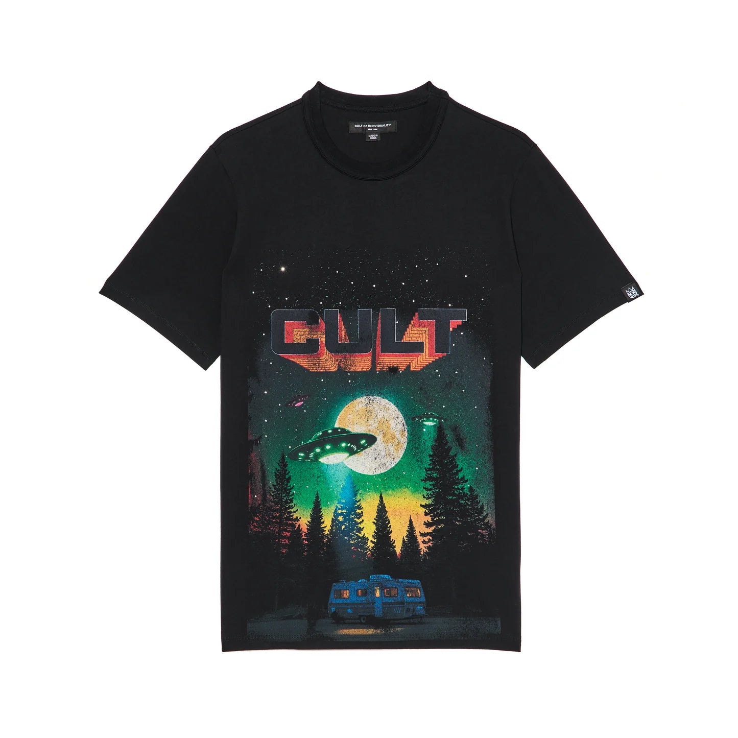 Cult's Short Sleeve Crew Neck Tee "Aliens" in Black  626A1-K23A