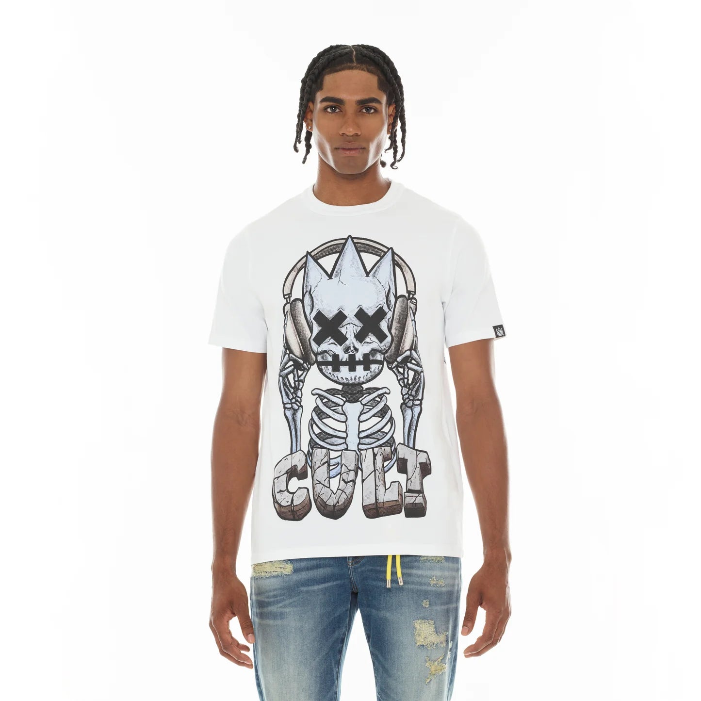 Cult's Short Sleeve Crew Neck Tee "Evolution" in White  626A1-K24A