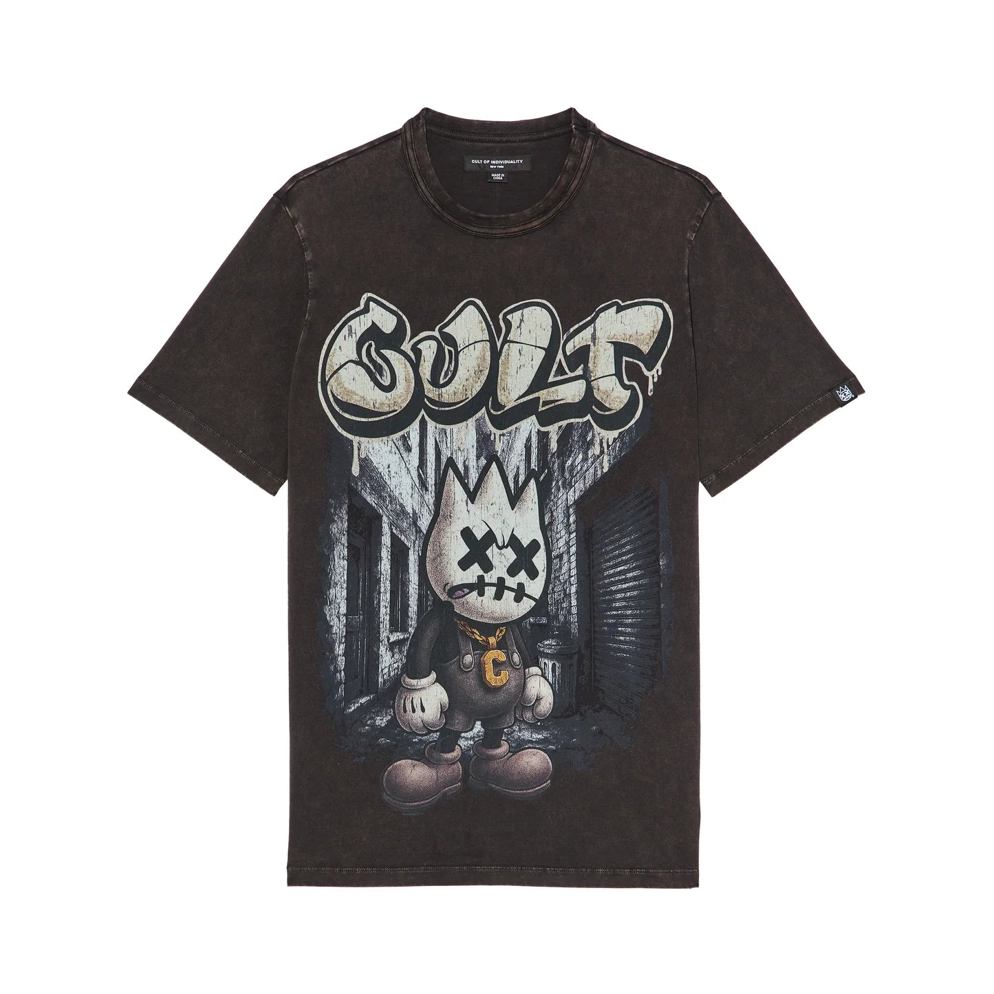 Cult's Short Sleeve Crew Neck Tee "Money Is The Motive" in Vintage Charcoal 626A1-K27A