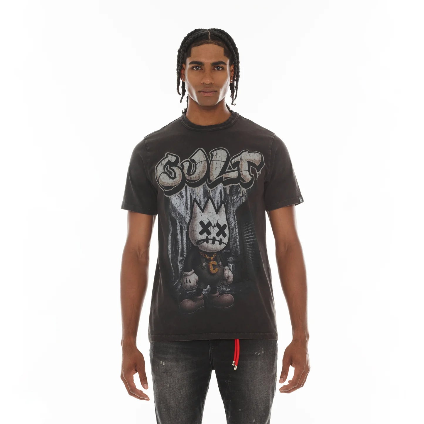 Cult's Short Sleeve Crew Neck Tee "Money Is The Motive" in Vintage Charcoal 626A1-K27A