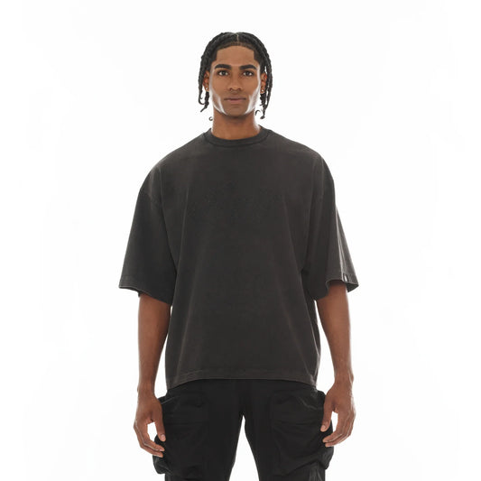 Cult's Oversized Short Sleeve Crew Neck Tee "Metal Logo" in Vintage Charcoal 626A1-K44A