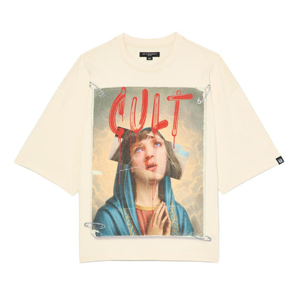 Cult's Oversized Short Sleeve Crew Neck Tee "Poor Social Skills" in Winter White 626A2-K36A