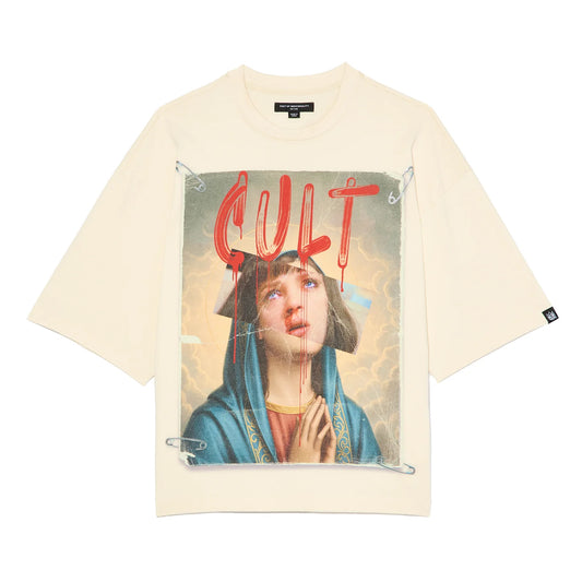 Cult's Oversized Short Sleeve Crew Neck Tee "Poor Social Skills" in Winter White 626A2-K36A