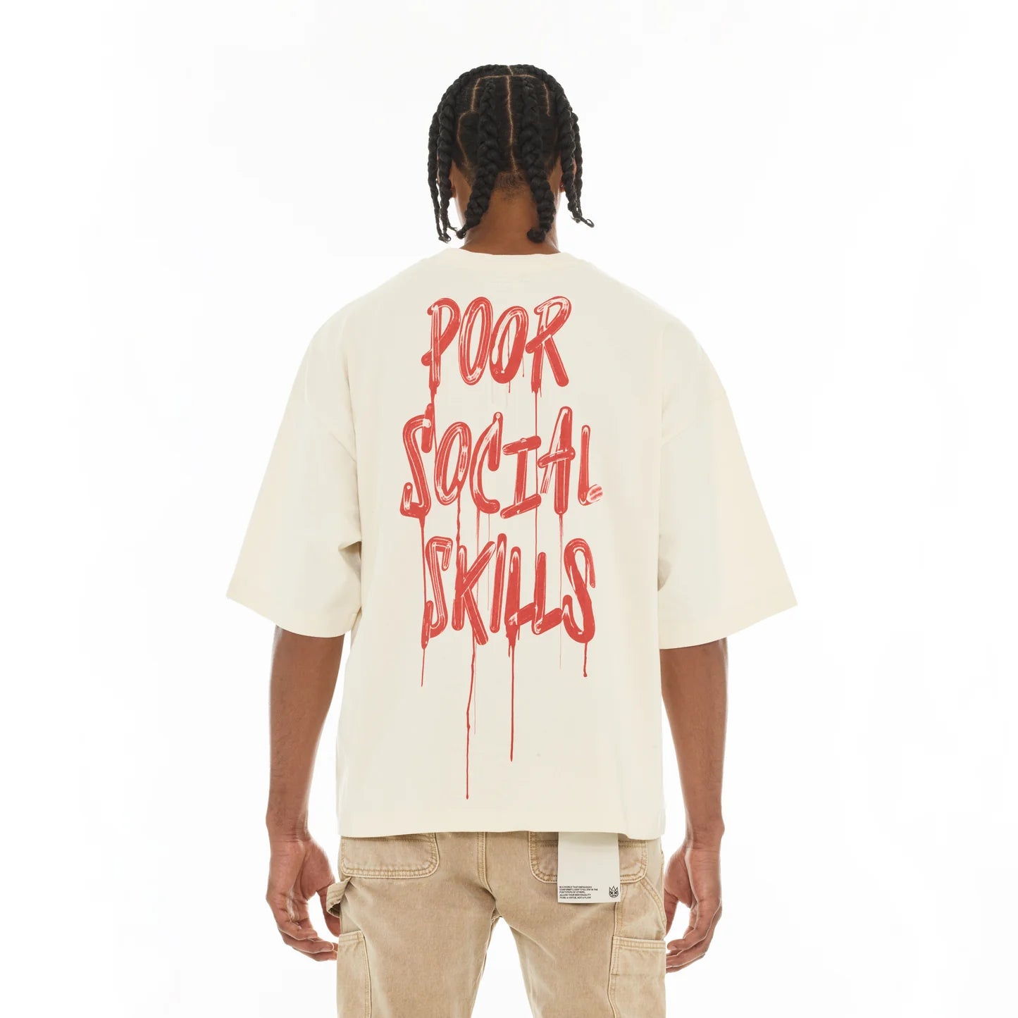 Cult's Oversized Short Sleeve Crew Neck Tee "Poor Social Skills" in Winter White 626A2-K36A