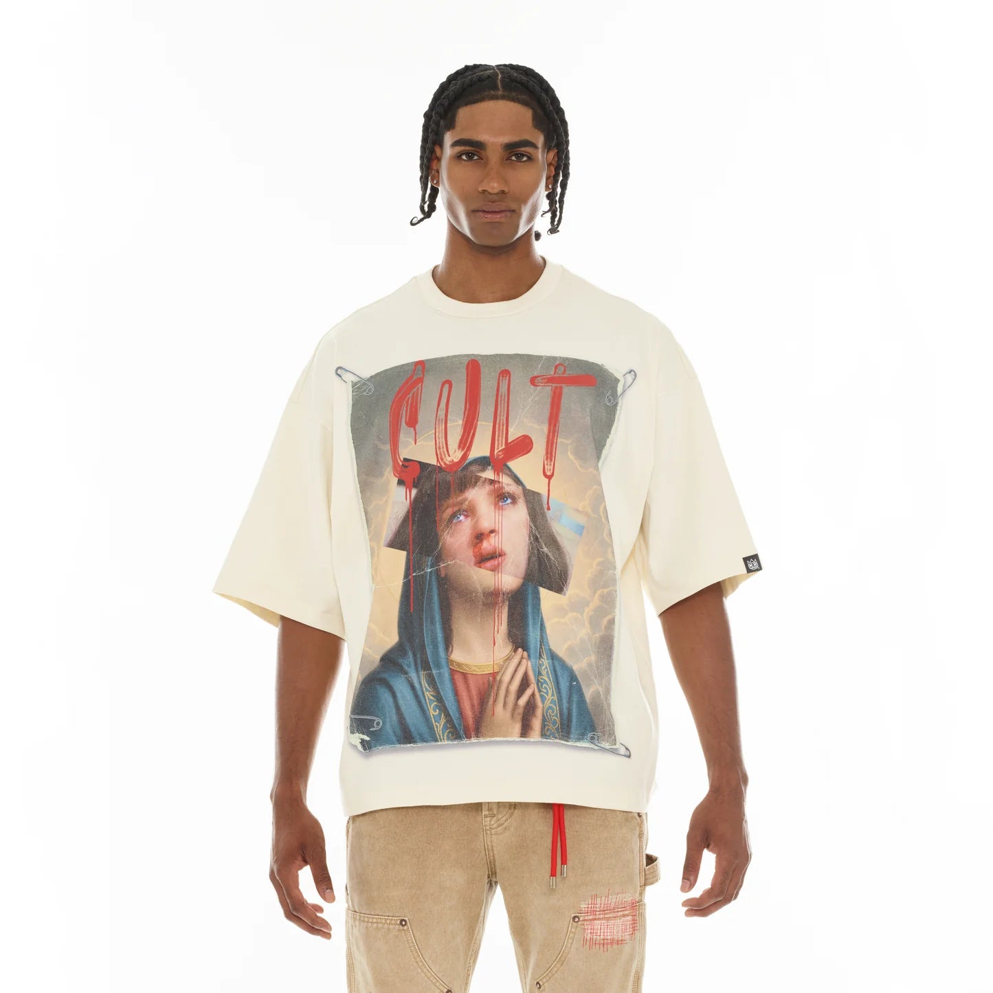Cult's Oversized Short Sleeve Crew Neck Tee "Poor Social Skills" in Winter White 626A2-K36A