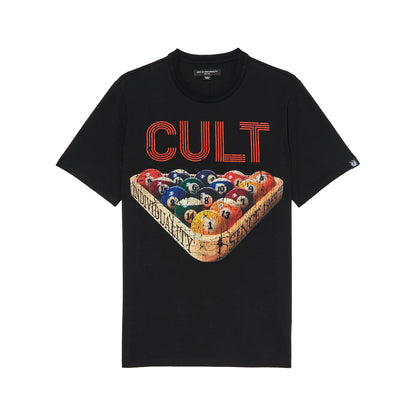 Cult's Heavyweight Short Sleeve Crew Neck Tee "Billiards" in Black SKU: 626A4-K29A