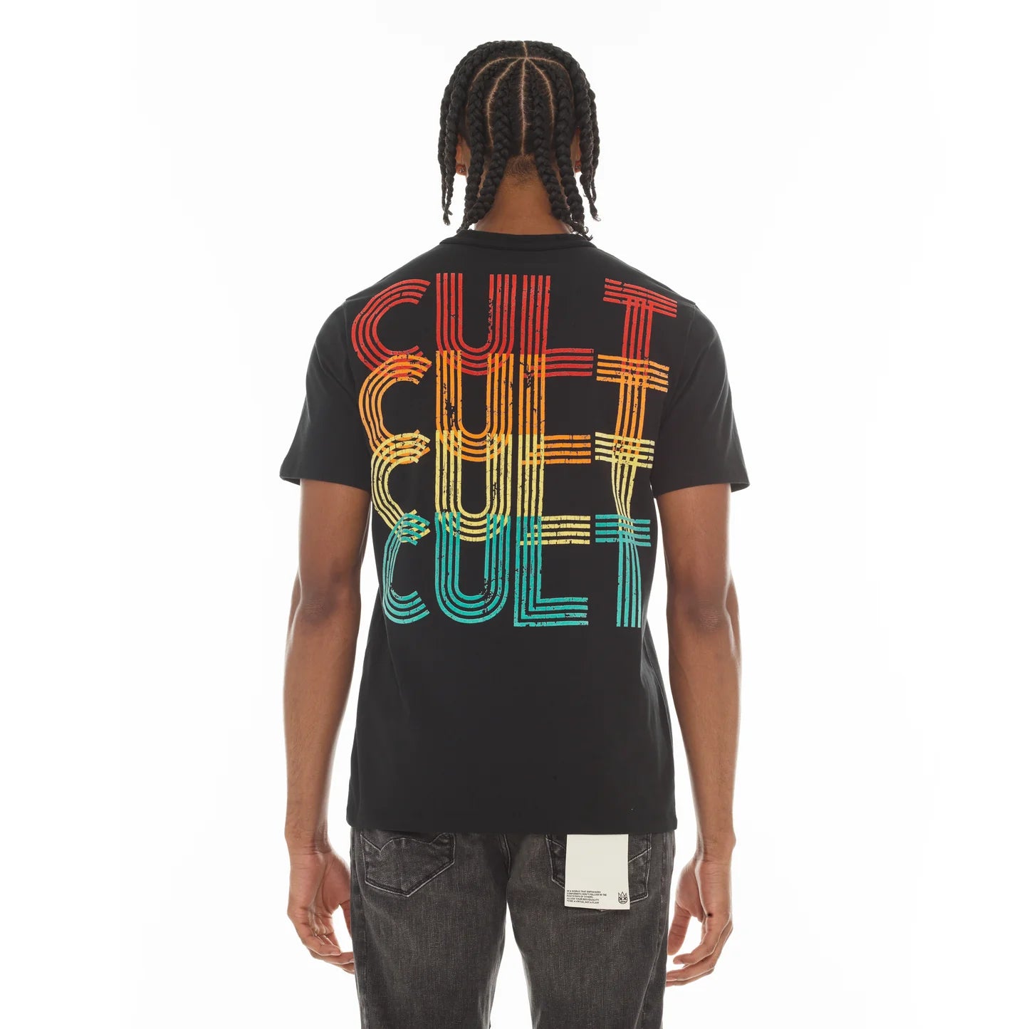 Cult's Heavyweight Short Sleeve Crew Neck Tee "Billiards" in Black SKU: 626A4-K29A