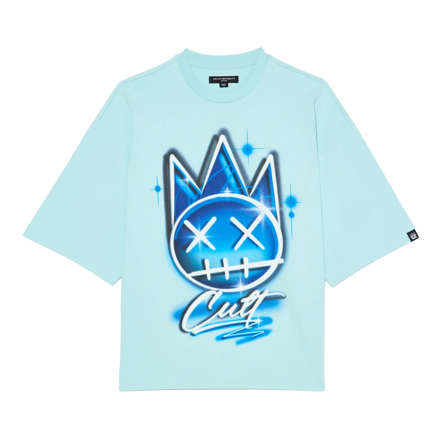 Cult's Oversized Short Sleeve Crew Neck Tee "Airbrush" in Blue Glow 626A4-K38A