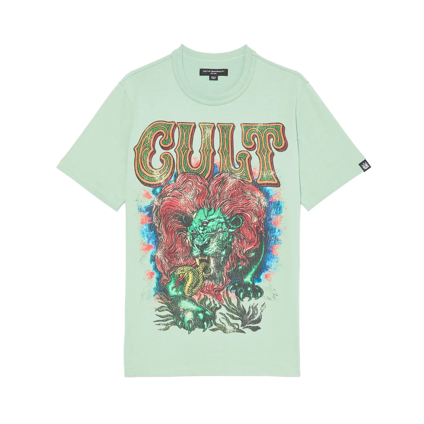 Cult's Heavyweight Short Sleeve Crew Neck Tee "Lion" in Granite Green 626A4-K49A