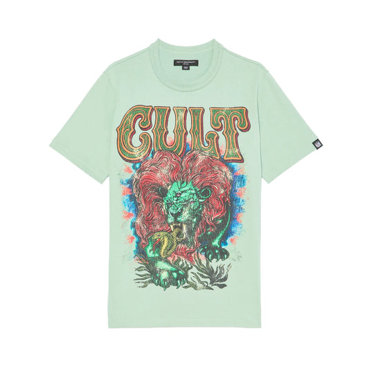 Cult's Heavyweight Short Sleeve Crew Neck Tee "Lion" in Granite Green 626A4-K49A