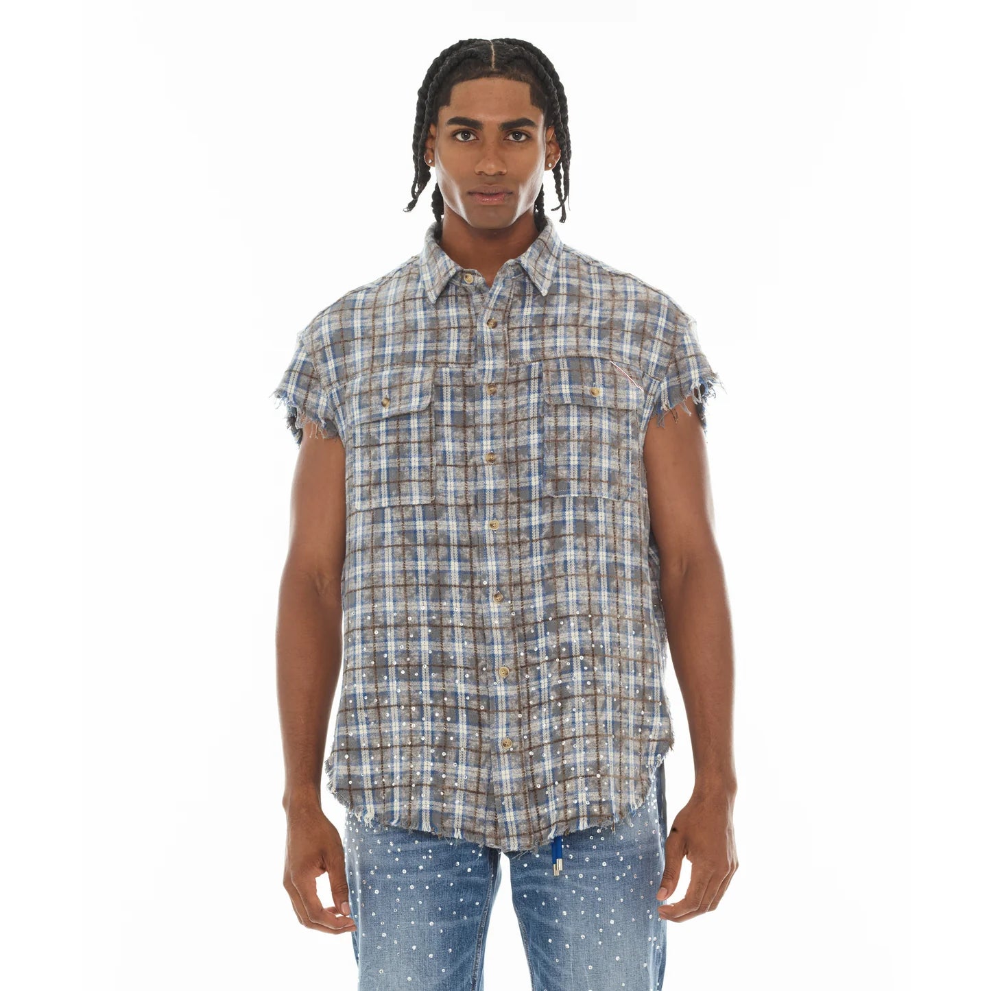 Cult's Sleeveless Woven Shirt in Sky Blue  626A4-WS79A