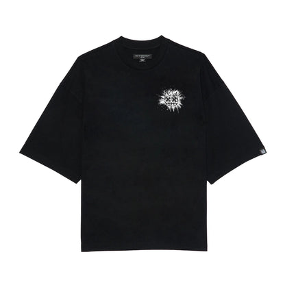 Cult's Oversized Short Sleeve Crew Neck Tee "Splatter Logo" in Black 626A5-K22A