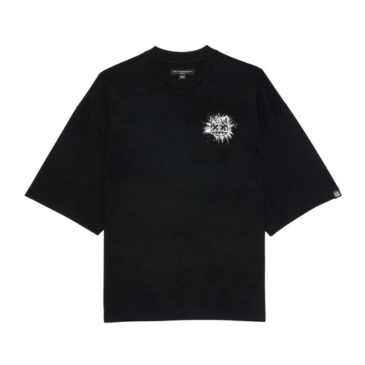 Cult's Oversized Short Sleeve Crew Neck Tee "Splatter Logo" in Black 626A5-K22A