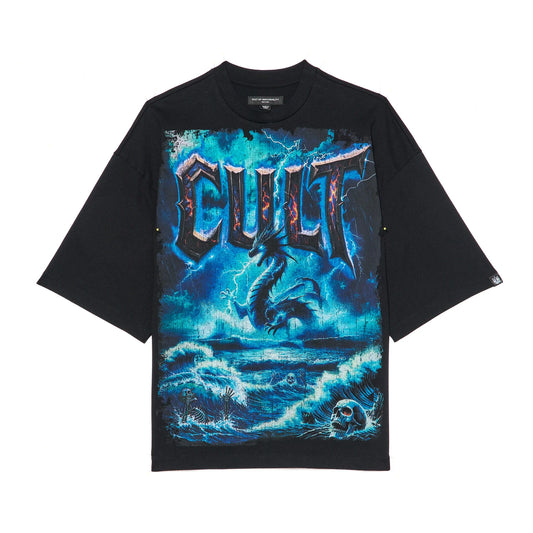 Cult's Oversized Short Sleeve Crew Neck Tee "Sea Of Sorrow" in Black 626A5-K34A