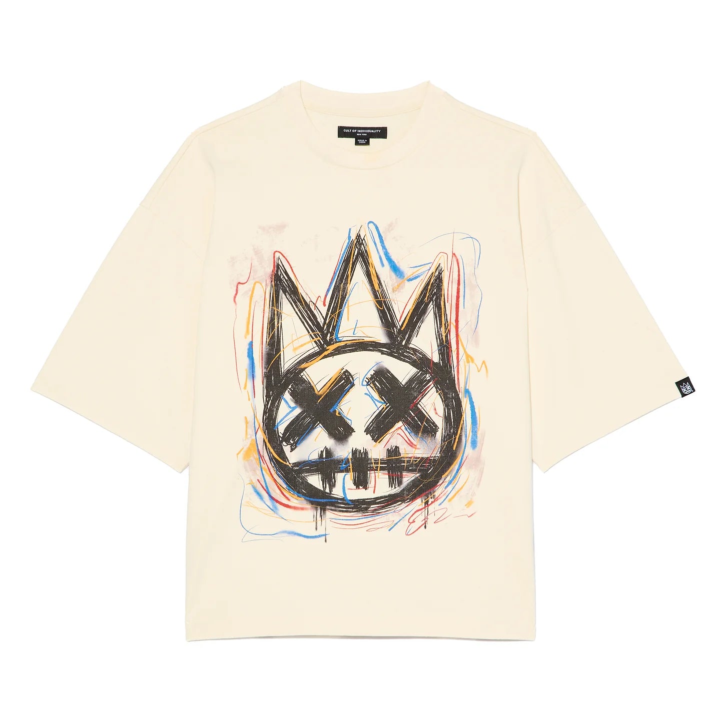 Cult's Oversized Short Sleeve Crew Neck Tee "Scribble Logo" in Winter White S626A5-K39A