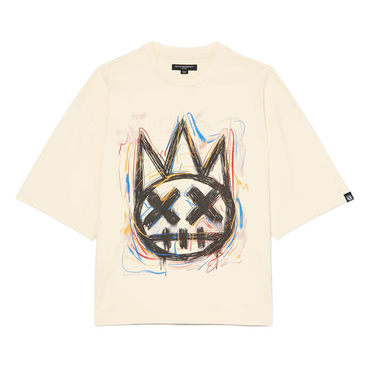 Cult's Oversized Short Sleeve Crew Neck Tee "Scribble Logo" in Winter White S626A5-K39A