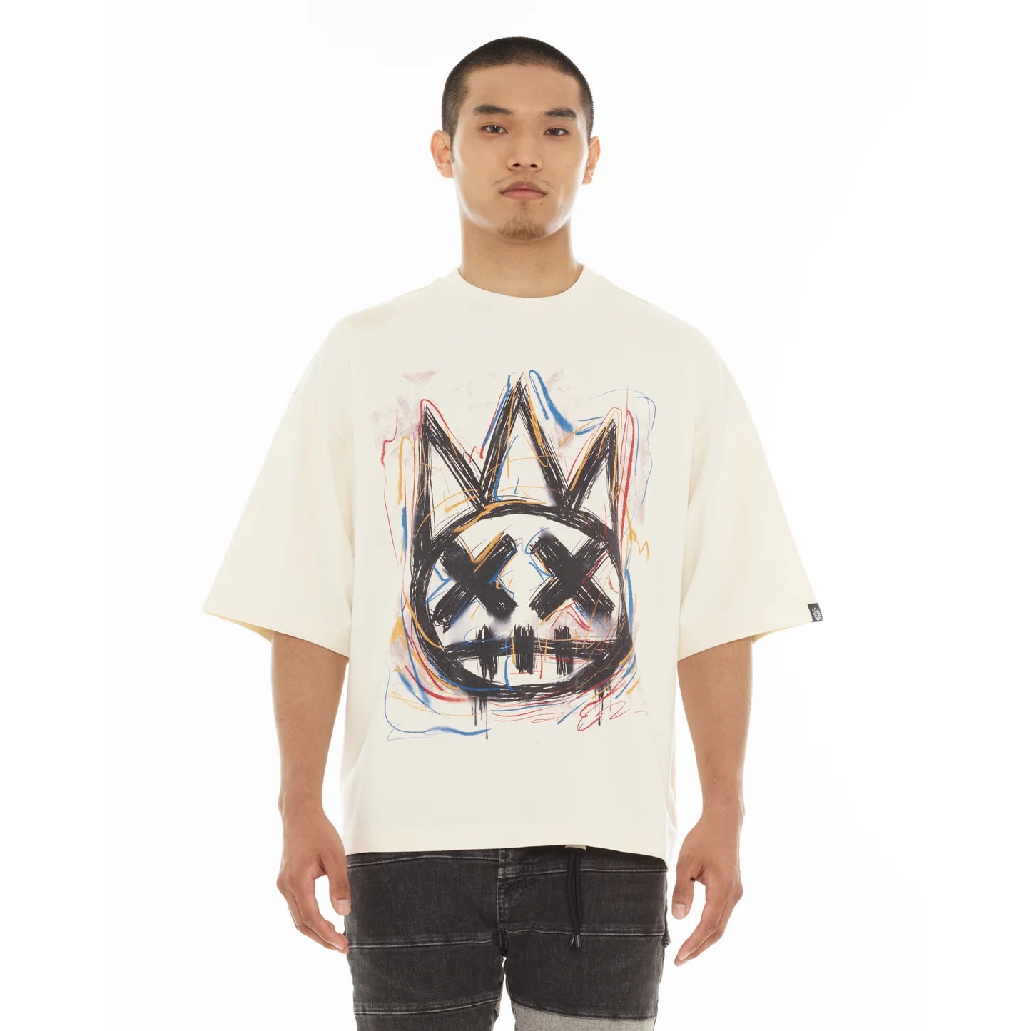 Cult's Oversized Short Sleeve Crew Neck Tee "Scribble Logo" in Winter White S626A5-K39A