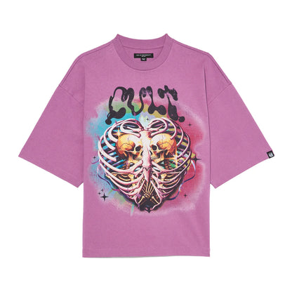 Cult's Oversized Short Sleeve Crew Neck Tee "Til Death Do We Part" in Dusty Lavender 626A5-K40A
