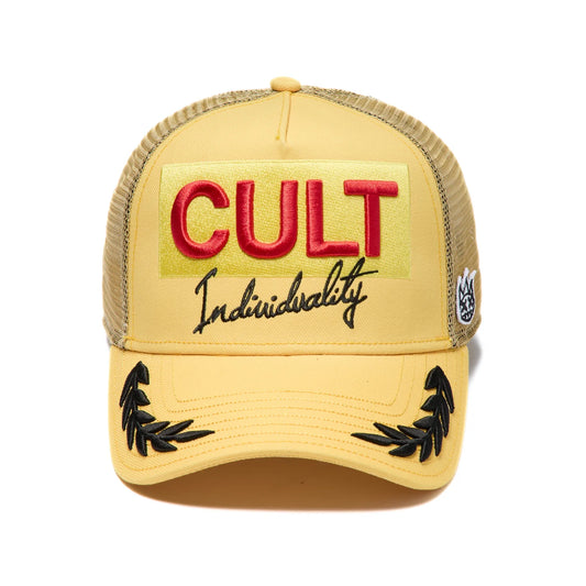 Cult's Mesh Back Trucker Hat "Racing" In Yellow Gold 626AC-CH63A