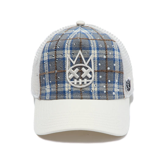 Cult's Mesh Back Trucker Hat "Plaid" In Blue Plaid  626AC-CH64A