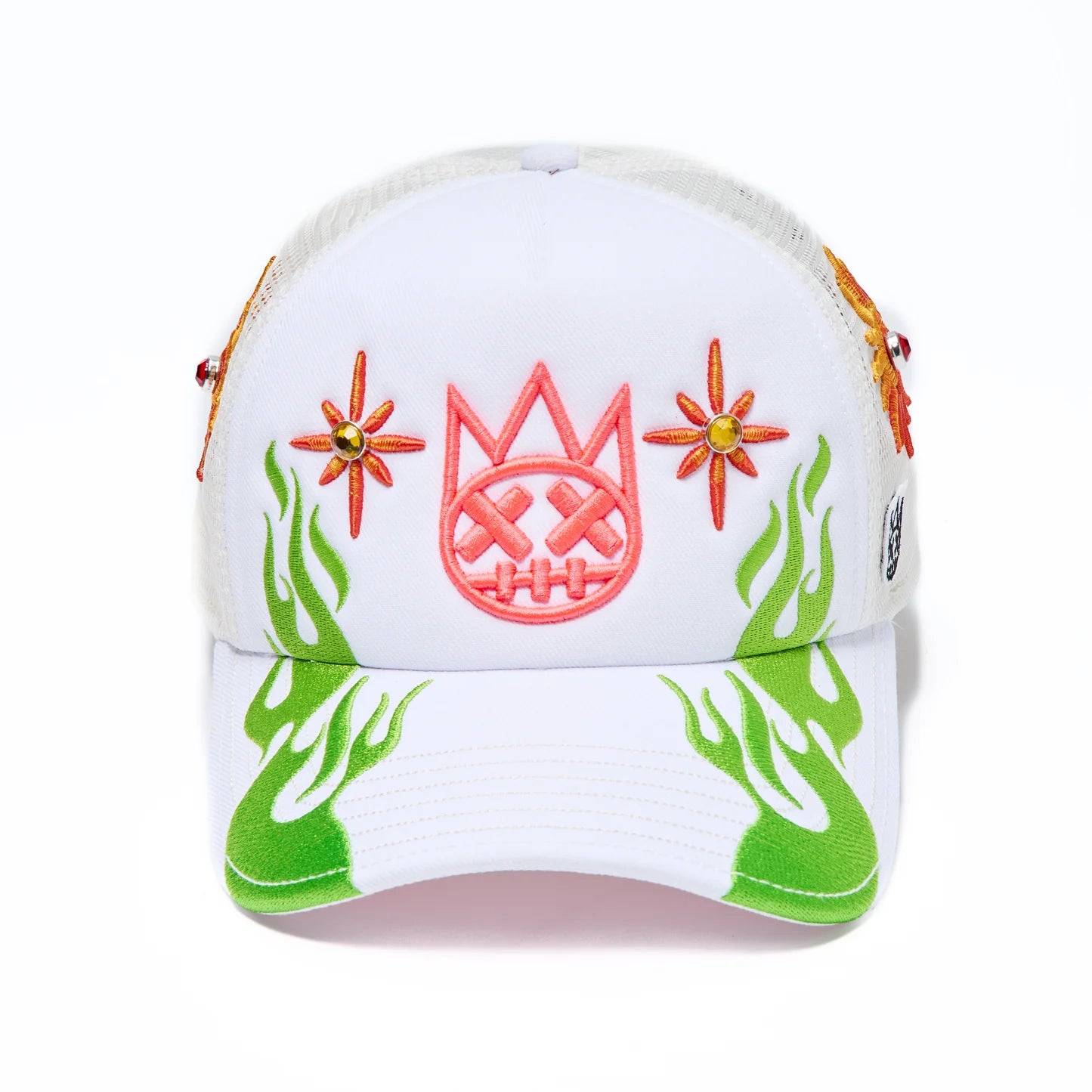 Cult's Mesh Back Trucker Hat "Sunny Daze Spider" In Winter White 626AC-CH65A