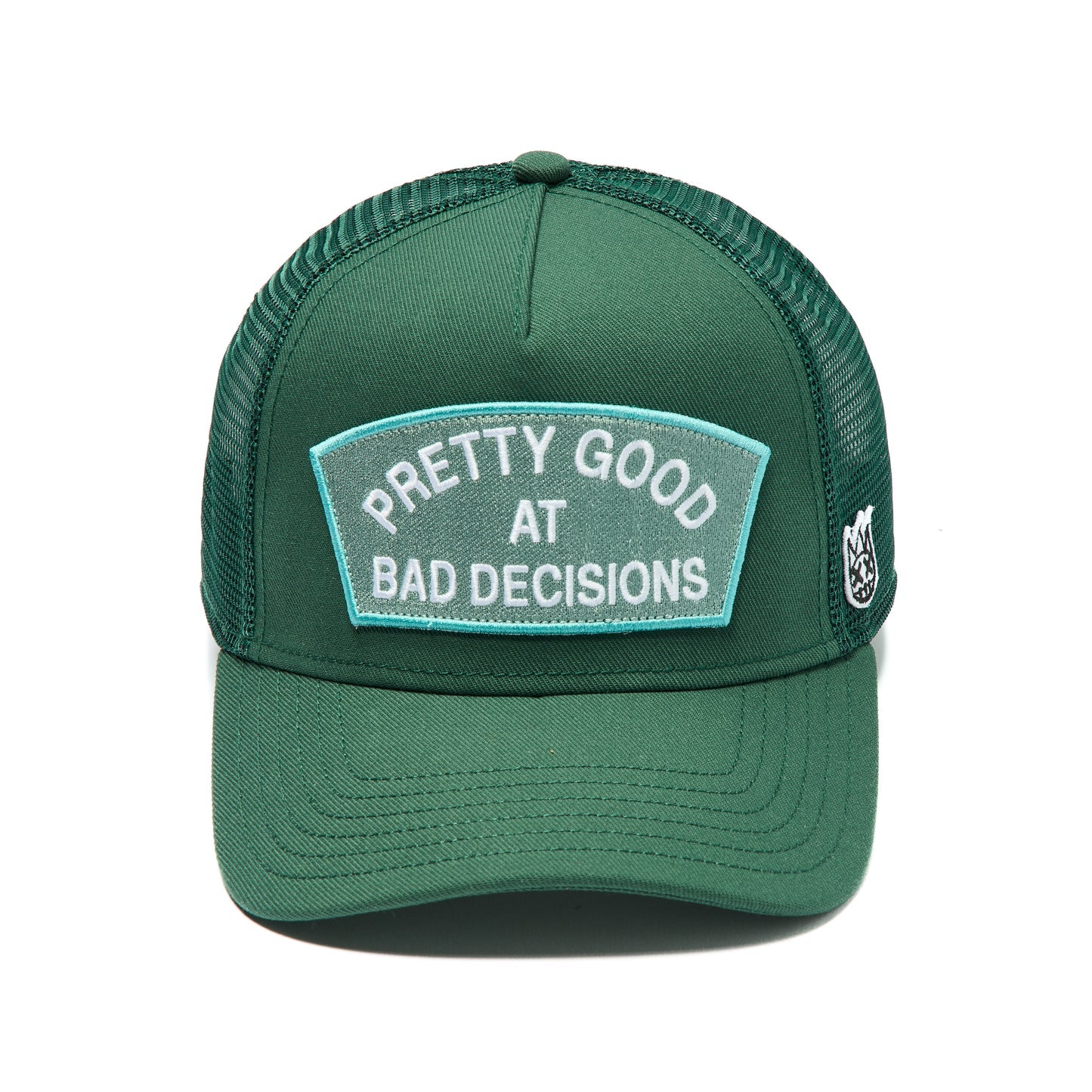 Cult's Mesh Trucker Hat "Good At Bad Decisions" In Bayberry  626AC-CH75A