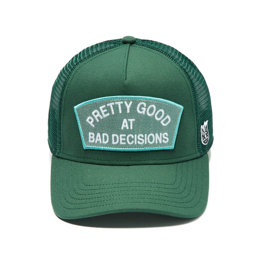 Cult's Mesh Trucker Hat "Good At Bad Decisions" In Bayberry  626AC-CH75A