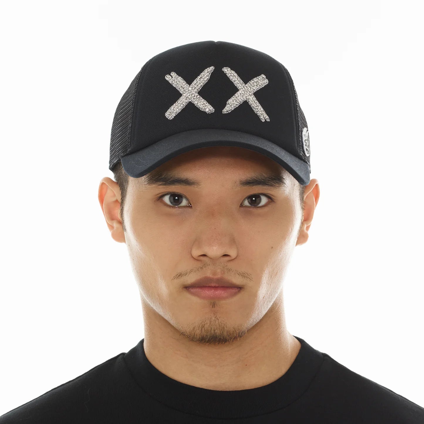 Cult's White Crystals Mesh Trucker Hat "XX" Logo In Black/White  626AC-CH81A