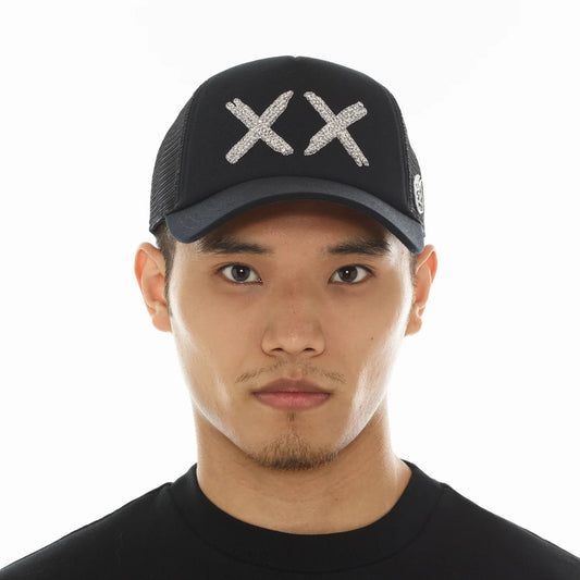 Cult's White Crystals Mesh Trucker Hat "XX" Logo In Black/White  626AC-CH81A
