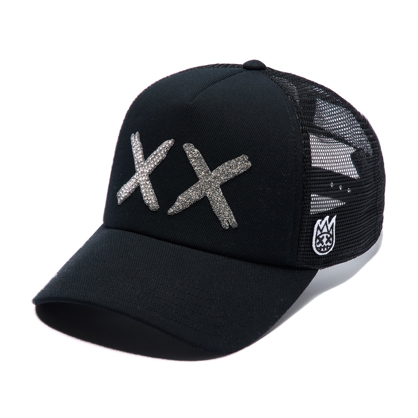 Cult's White Crystals Mesh Trucker Hat "XX" Logo In Black/White  626AC-CH81A