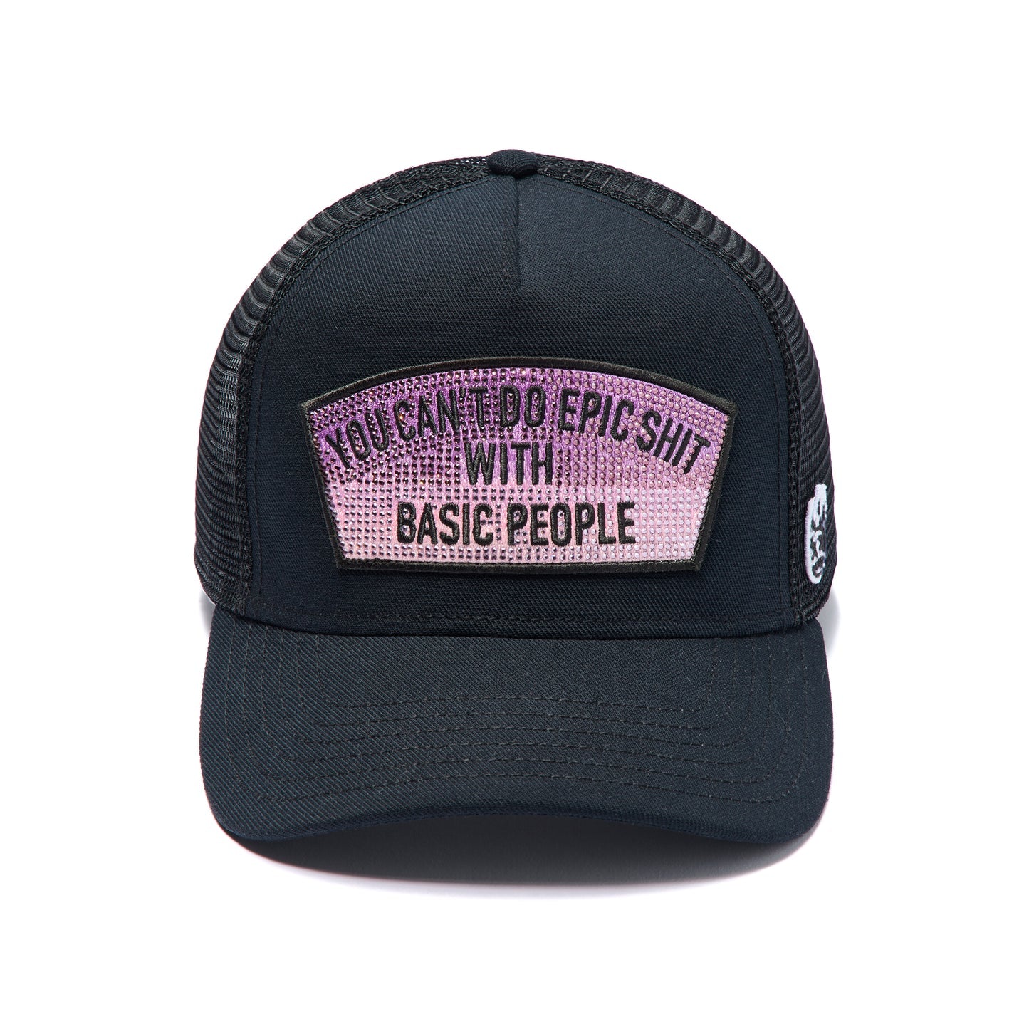 Cult's Mesh Trucker Hat "Epic Shit" Crystals In Black  626AC-CH84A