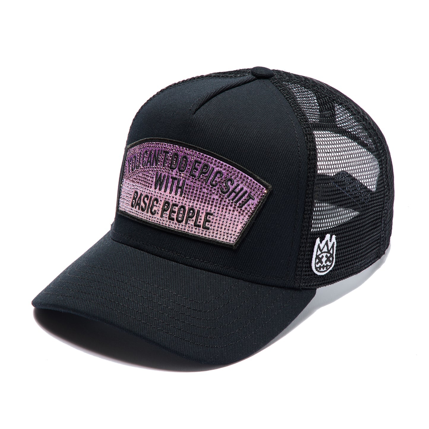 Cult's Mesh Trucker Hat "Epic Shit" Crystals In Black  626AC-CH84A