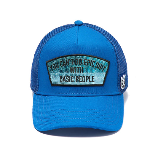 Cult's Mesh Trucker Hat "Epic Shit" Crystals In Turkish Blue SKU: 626AC-CH85A