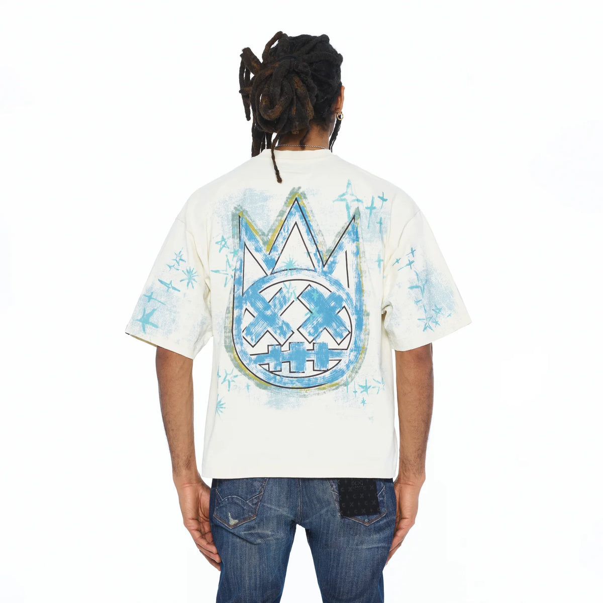 Cult's Oversized Short Sleeve Crew Neck Tee "Stars" 260 Grams In Winter White  626B10-K28A