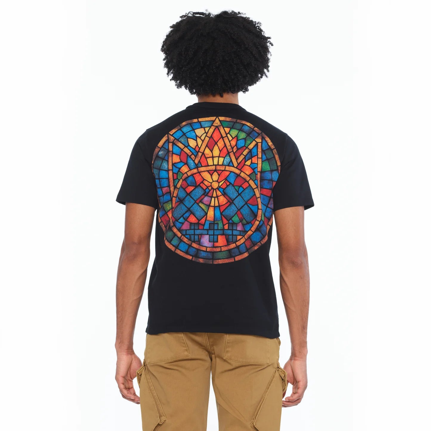Cult's Short Sleeve Crew Neck Tee "Stained Glass" 260 Grams In Black 626B7-K21A