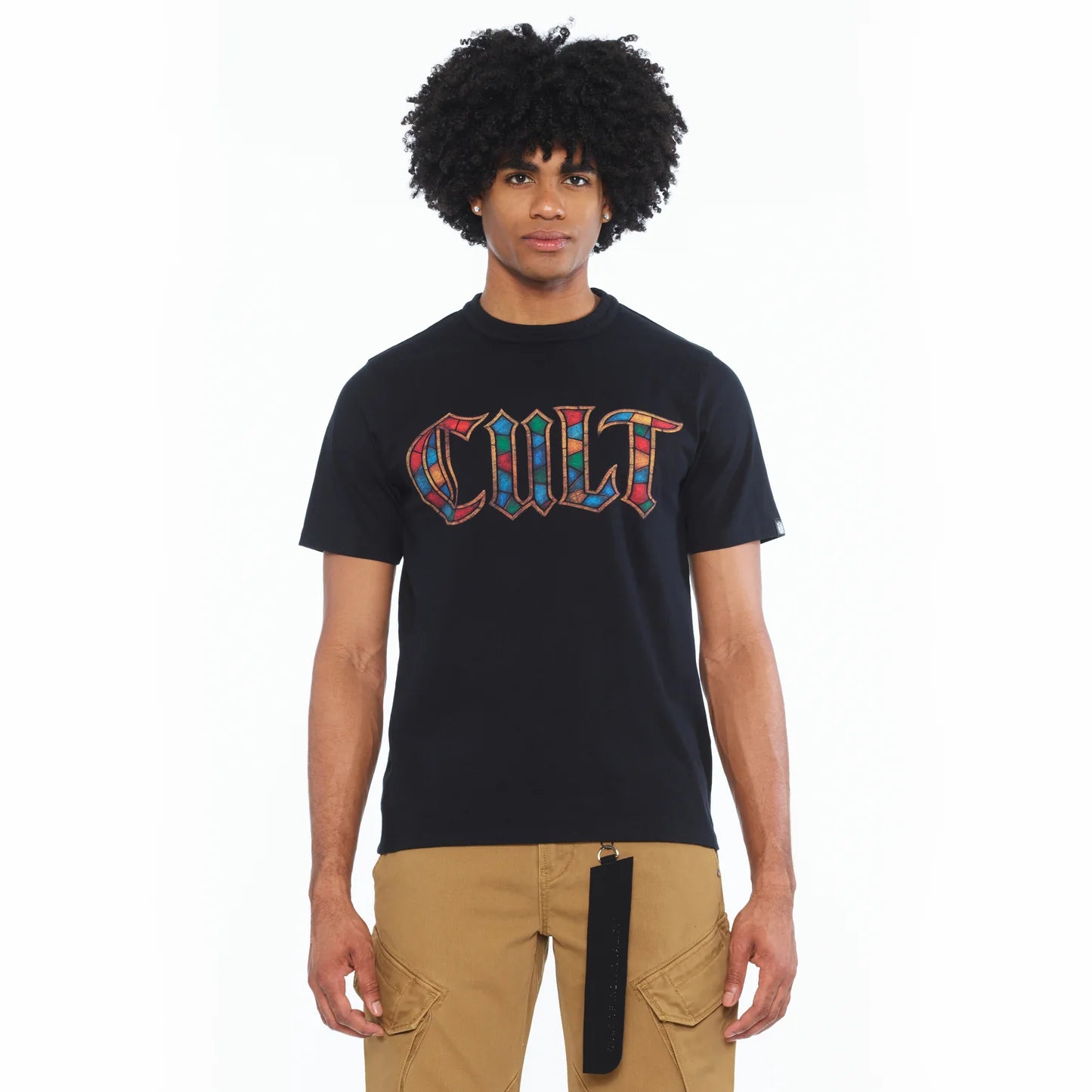 Cult's Short Sleeve Crew Neck Tee "Stained Glass" 260 Grams In Black 626B7-K21A