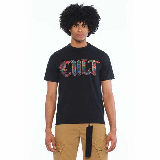 Cult's Short Sleeve Crew Neck Tee "Stained Glass" 260 Grams In Black 626B7-K21A