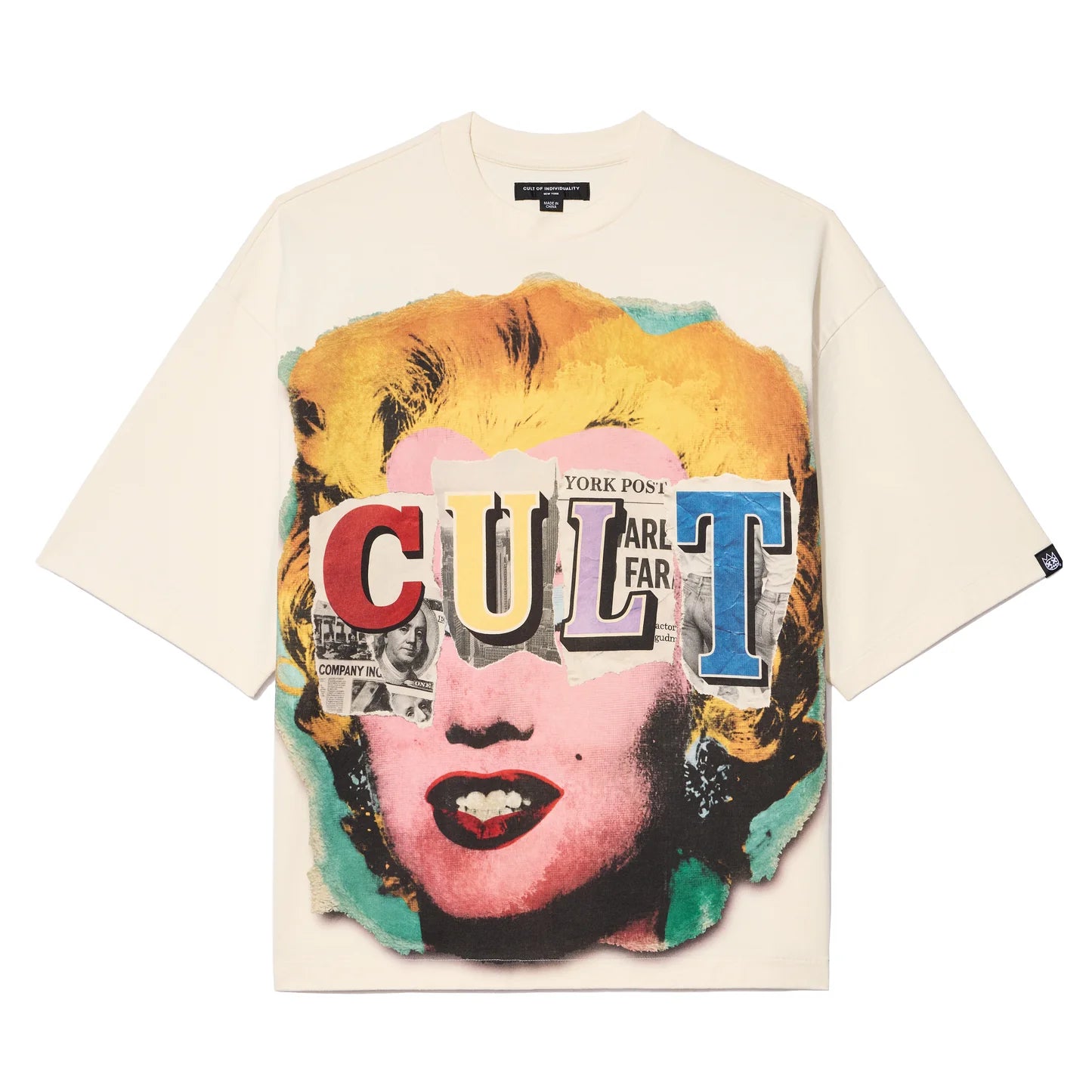 Cult's Oversized Short Sleeve Crew Neck Tee "Every Secret Has A Lie In Winter White  626B7-K33A